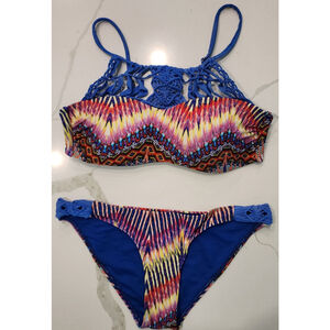 Tini Bikini Swim Tie Dye Strappy Two Piece Swimsuit Women's XL Blue